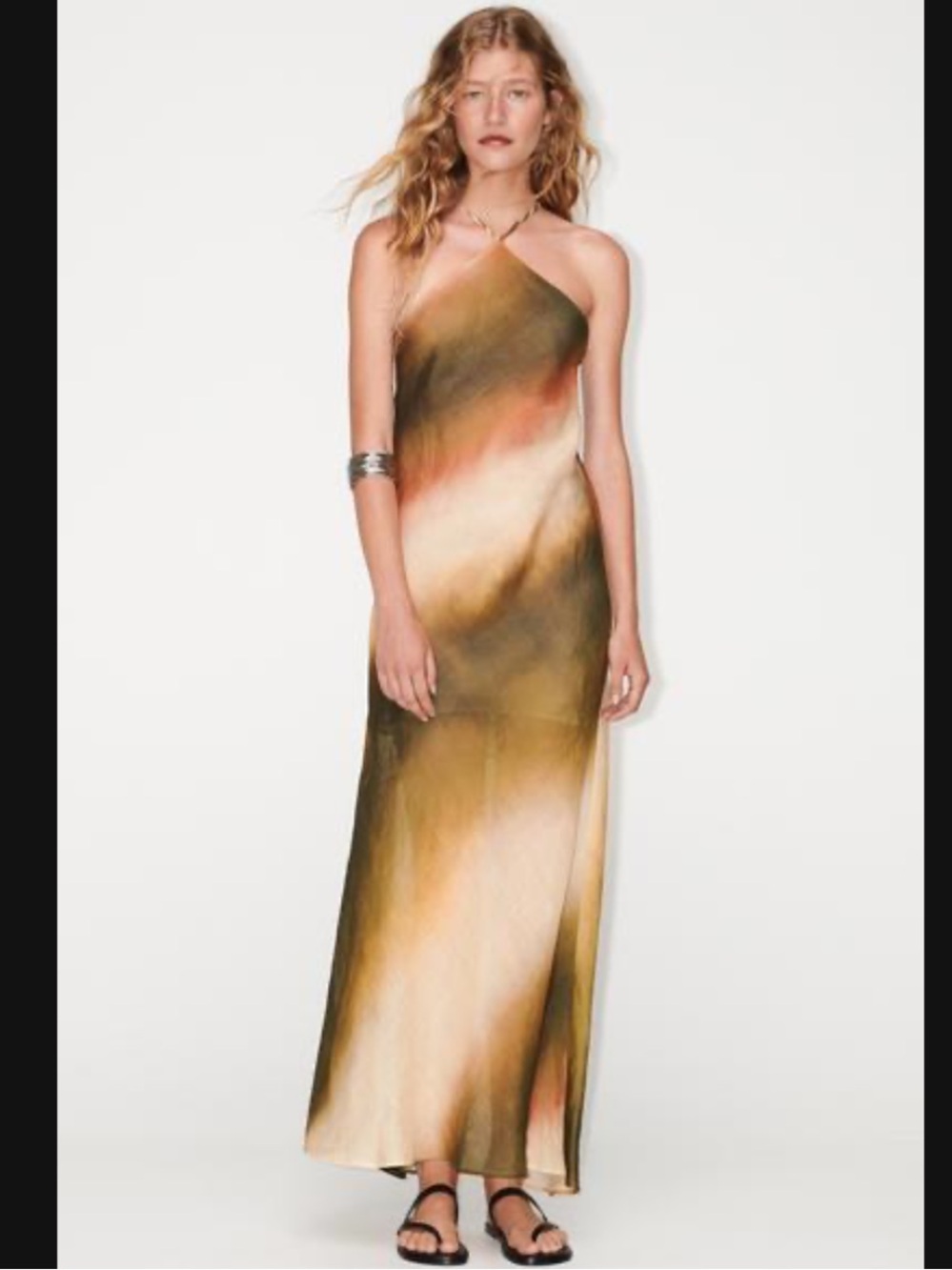 Tie Dye Ramie Halter Dress in Olive Tan From Zara Size Small NWT